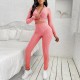 Full Sleeve Knitted Texture Two Piece Sportswear - Pink image