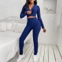 Full Sleeve Knitted Texture Two Piece Sportswear - Blue