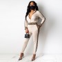 Designer Style Printed Two Piece Winter Sportswear Set- Cream