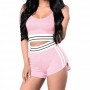 Elastic Waist Spaghetti Strap Two Piece Short Suit - Pink