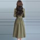 Classic Collared Lapel Waist Belted Mid Skirt Dress - Green image