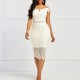 Off Shoulder Body-con Knee Length Women's Lace Dress - Cream image
