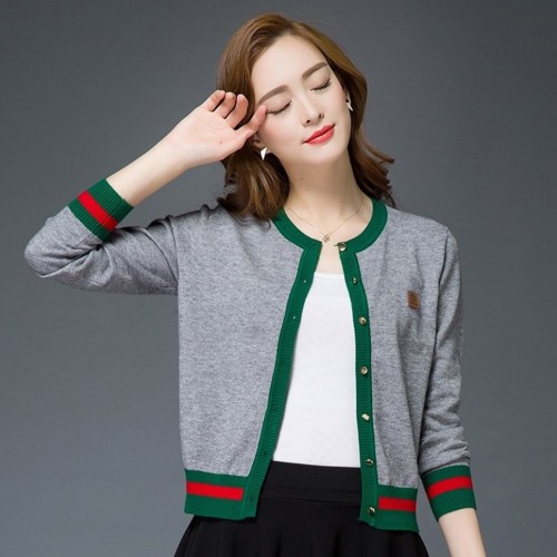 Button Closure Knitted Cardigan Style Sweater - Grey image