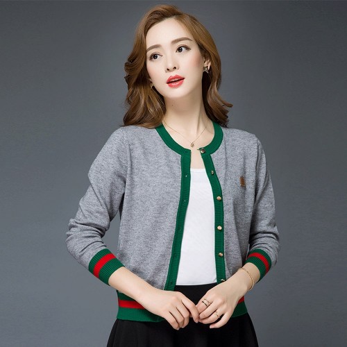 Button Closure Knitted Cardigan Style Sweater - Grey image