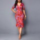  V-Neck Hip Fitted Floral Short Sleeve Midi Dress - Pink image