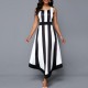 Western Style Striped High Waist Sleeveless Maxi Dress - White image