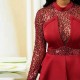 Elegant Sequin Mid-Length Peplum Dress - Red image