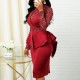 Elegant Sequin Mid-Length Peplum Dress - Red image