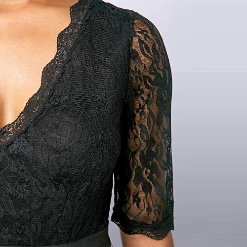 Polka Dots V-Neck Elastic Waist High-Low Maxi Dress - Black image