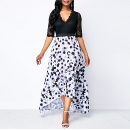Polka Dots V-Neck Elastic Waist High-Low Maxi Dress - Black  