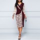  Beautiful V-Neck Three Quarter Sleeves Knee-Length Pencil Dress - Red image