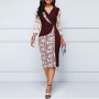  Beautiful V-Neck Three Quarter Sleeves Knee-Length Pencil Dress - Red