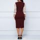 Beautiful V-Neck Three Quarter Sleeves Knee-Length Pencil Dress - Red image