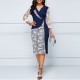  Beautiful V-Neck Three Quarter Sleeves Knee-Length Pencil Dress - Blue image
