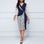  Beautiful V-Neck Three Quarter Sleeves Knee-Length Pencil Dress - Blue