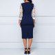  Beautiful V-Neck Three Quarter Sleeves Knee-Length Pencil Dress - Blue image
