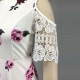 Floral Print Lace Stitching Cold Shoulder Maxi Dress - Red image