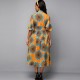 Trendy Cold Shoulder Casual Print Midi Pleated Dress - Orange image
