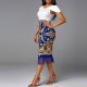 Elegant Cold Shoulder African Print Midi Dress - Blue image