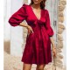  Beautiful Lantern Sleeves V-Neck Short A-Line Dress - Red image