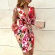 Trendy Printed Long Sleeve V-Neck Mini Dress - Red image