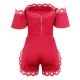 Solid Color Ladies Off Shoulder Top And Mini Shorts - Red image