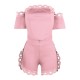 Solid Color Ladies Off Shoulder Top And Mini Shorts - Pink image