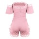 Solid Color Ladies Off Shoulder Top And Mini Shorts - Pink image