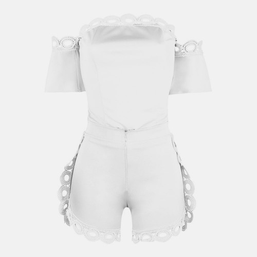 Solid Color Ladies Off Shoulder Top And Mini Shorts - White image