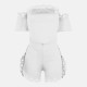 Solid Color Ladies Off Shoulder Top And Mini Shorts - White image