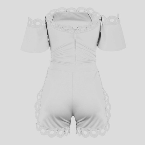 Solid Color Ladies Off Shoulder Top And Mini Shorts - White image