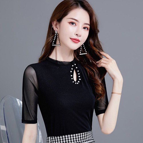 Ladies Mid Sleeve Dainty Cut-out Blouse - Black image