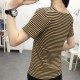 Trendy V-Neck Striped Women's Short Sleeve Blouse - Brown image
