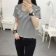 Trendy V-Neck Striped Women's Short Sleeve Blouse - White image