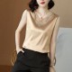 Solid Color V-Neck Loose Sleeveless Blouse With Lace Trim - Gold image