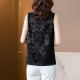 Solid Color V-Neck Floral Prints Loose Sleeveless Blouse - Black image