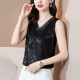Solid Color V-Neck Floral Prints Loose Sleeveless Blouse - Black image