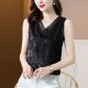 Solid Color V-Neck Floral Prints Loose Sleeveless Blouse - Black image