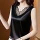 Beautiful Lace V-Neck Silk Satin Sleeveless Blouse - Black image