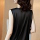Beautiful Lace V-Neck Silk Satin Sleeveless Blouse - Black image