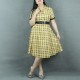 Short Sleeve Checkered A-Line Printed Midi Dress - Yellow| image
