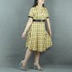 Short Sleeve Checkered A-Line Printed Midi Dress - Yellow| image