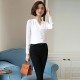 Casual V-Neck Long Sleeve Chiffon Shirt - White image