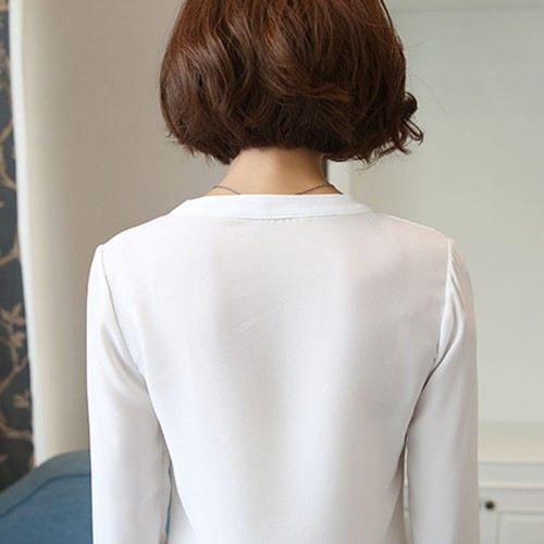 Casual V-Neck Long Sleeve Chiffon Shirt - White image