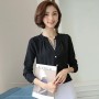 Casual V-Neck Long Sleeve Chiffon Shirt - Black
