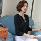 Casual V-Neck Long Sleeve Chiffon Shirt - Black image