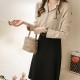 Buttoned Style Collared V Neck Shirt for Women - Gold image