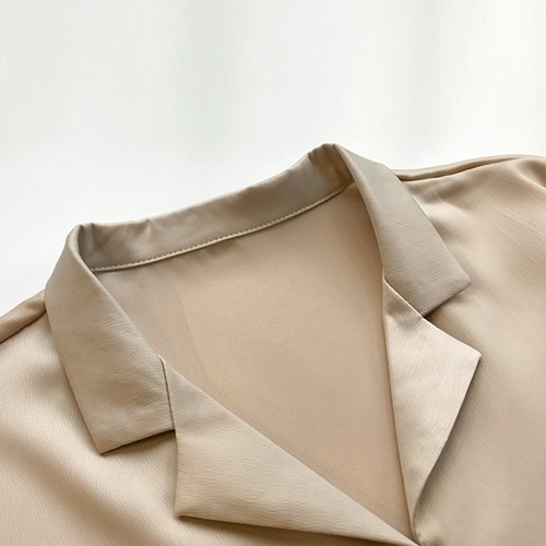 Buttoned Style Collared V Neck Shirt for Women - Gold image