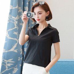 Trendy V Neck Short Sleeve Chiffon Shirt - Black