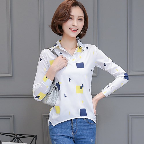 Geometric Print Pattern Pull Over Ladies Top - Yellow image